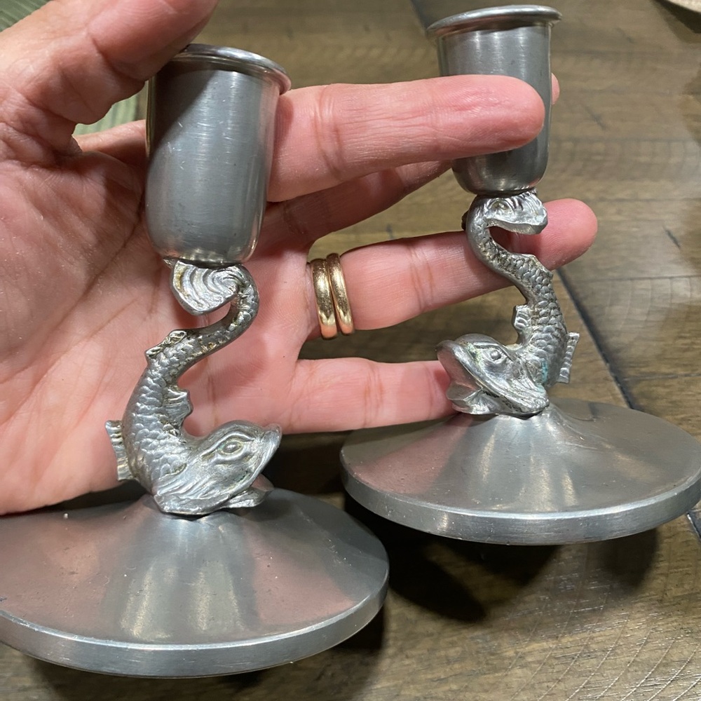 Koi Fish Design pewter Candle Holders. Beautiful are sought for good luck 🐟🍀